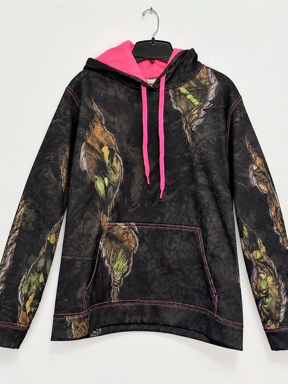Women's Camo Fleece Hoodie Black & Pink